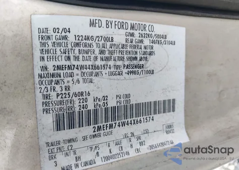 2004 Mercury Grand Marquis Gs z USA, uszkodzony, nr VIN 2MEFM74W44X661574